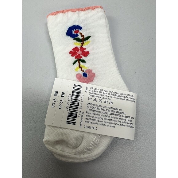 NWT Janie and Jack white floral socks 0-3 months - Picture 3 of 3
